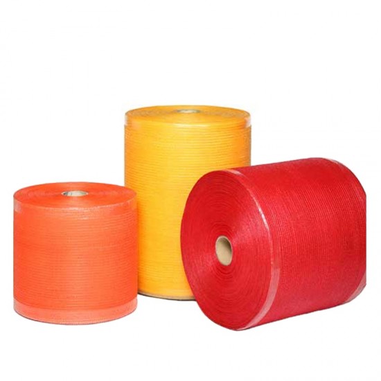 Wholesale Pe Plastic Raschel Drawstring Mesh Bag in Roll Onion Garlic Design with Hot Stamping for Seafood Use