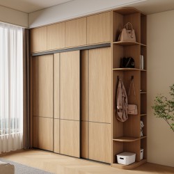 Apartment Project Veneer Wooden Wardrobe with Sliding Doors Closet for Clothes Organization