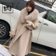 Janefur Winter Women Clothes Double Breasted Big Fur Collar Cashmere Wool Coat With Belt