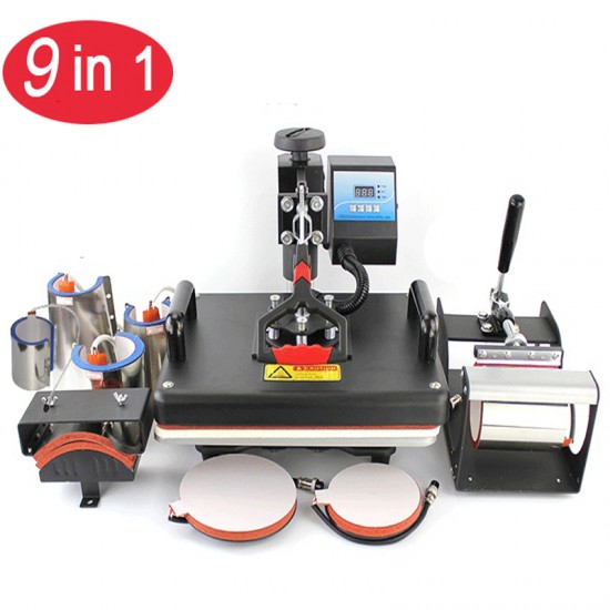 9 in 1 29*38cm Combo Sublimation Heat Press Printer Machine for Hat /Mug/Plate/T-shirts/Phone Case/Bottle Print