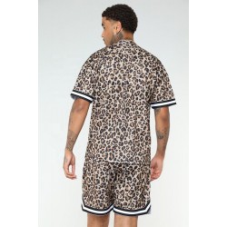 KY Leopard Printed Crew Neck Oversize Fit Short Sleeve Tee  Streetwear T Shirt and Shorts Set Man Clothes 2023