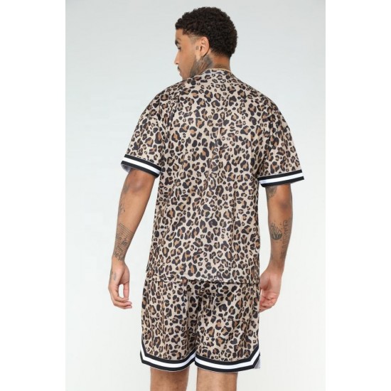 KY Leopard Printed Crew Neck Oversize Fit Short Sleeve Tee  Streetwear T Shirt and Shorts Set Man Clothes 2023