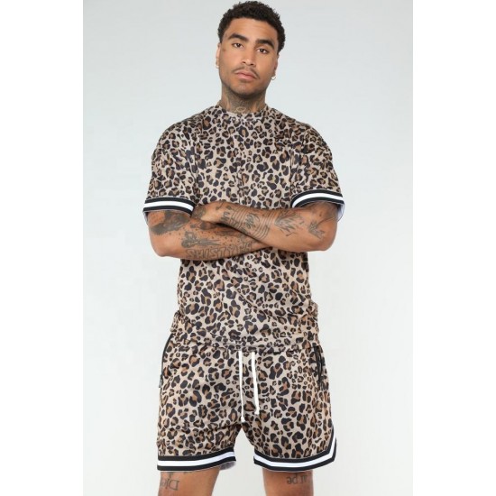 KY Leopard Printed Crew Neck Oversize Fit Short Sleeve Tee  Streetwear T Shirt and Shorts Set Man Clothes 2023