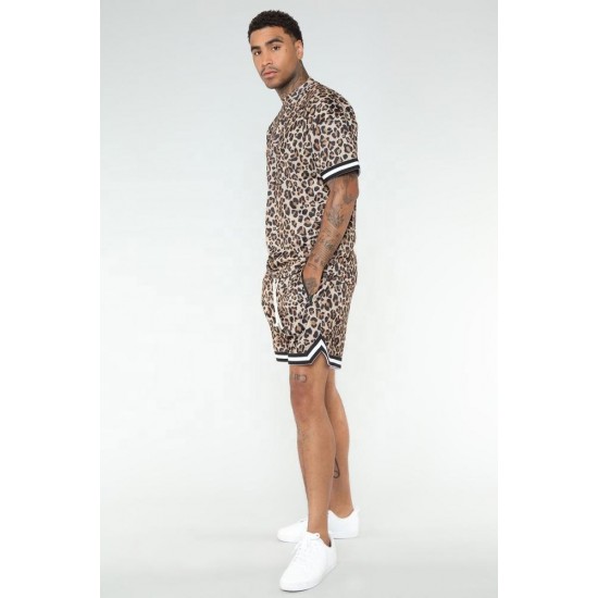KY Leopard Printed Crew Neck Oversize Fit Short Sleeve Tee  Streetwear T Shirt and Shorts Set Man Clothes 2023