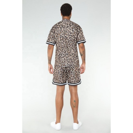 KY Leopard Printed Crew Neck Oversize Fit Short Sleeve Tee  Streetwear T Shirt and Shorts Set Man Clothes 2023