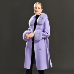High Quality Europe Style Wholesale Price Women fox Fur Cashmere Wool Coat