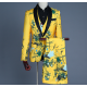New Custom Men's Suit Vest Three-piece Ensemble Yellow Print Tuxedo