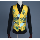 New Custom Men's Suit Vest Three-piece Ensemble Yellow Print Tuxedo