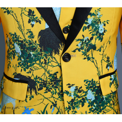 New Custom Men's Suit Vest Three-piece Ensemble Yellow Print Tuxedo