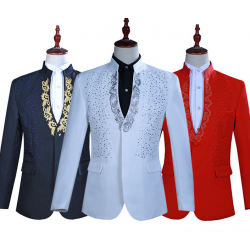 New Custom Men's Diamond With Perm Stand Collar Suit