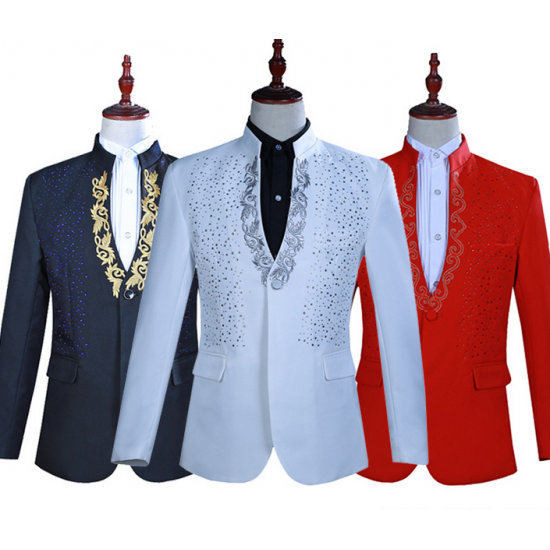 New Custom Men's Diamond With Perm Stand Collar Suit