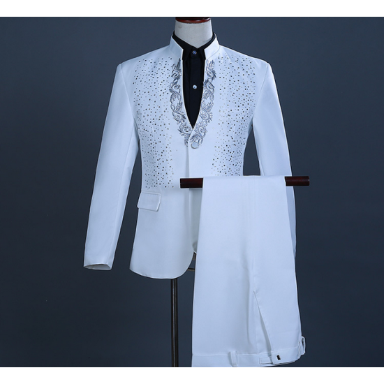 New Custom Men's Diamond With Perm Stand Collar Suit