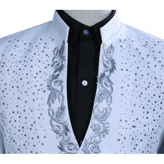 New Custom Men's Diamond With Perm Stand Collar Suit