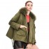High Quality Winter New Style Detachable Fox Fur Collar Long Sleeves Lace up Oversized Short Parkas Coat