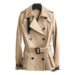 New Women Genuine Sheep Leather Coat Lady Female Real Sheep Skin Belt Jacket Fall/winter Coats Trench Clothes CT015