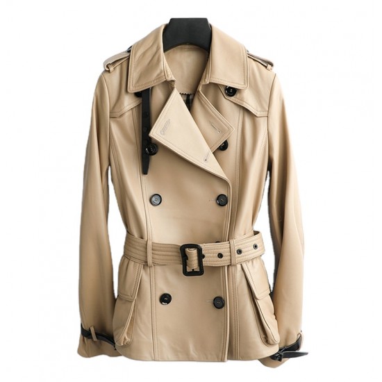 New Women Genuine Sheep Leather Coat Lady Female Real Sheep Skin Belt Jacket Fall/winter Coats Trench Clothes CT015