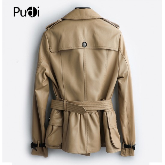 New Women Genuine Sheep Leather Coat Lady Female Real Sheep Skin Belt Jacket Fall/winter Coats Trench Clothes CT015