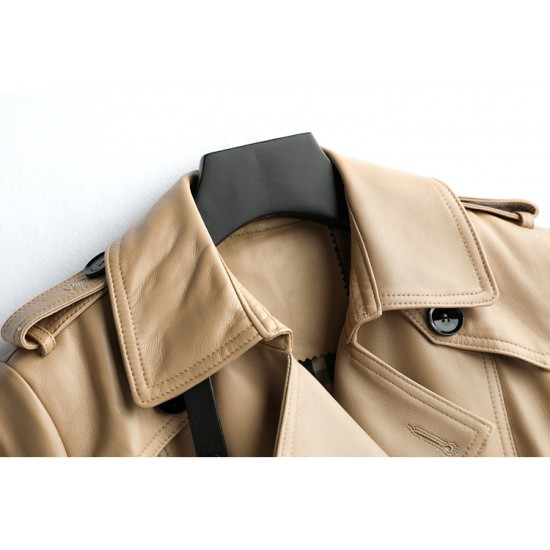New Women Genuine Sheep Leather Coat Lady Female Real Sheep Skin Belt Jacket Fall/winter Coats Trench Clothes CT015