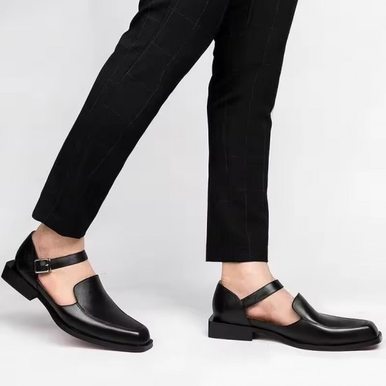 New Black Men's Summer Sandals Pu Leather Buckle Strap Dress Shoes for Men with Business Formal Shoes Men New Black Men's Summer Sandals Pu Leather Buckle Strap Dress Shoes for Men with Business Formal Shoes Men