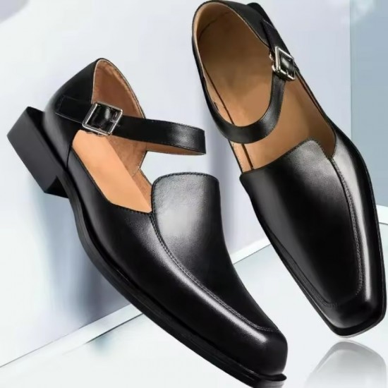 New Black Men's Summer Sandals Pu Leather Buckle Strap Dress Shoes for Men with Business Formal Shoes Men New Black Men's Summer Sandals Pu Leather Buckle Strap Dress Shoes for Men with Business Formal Shoes Men