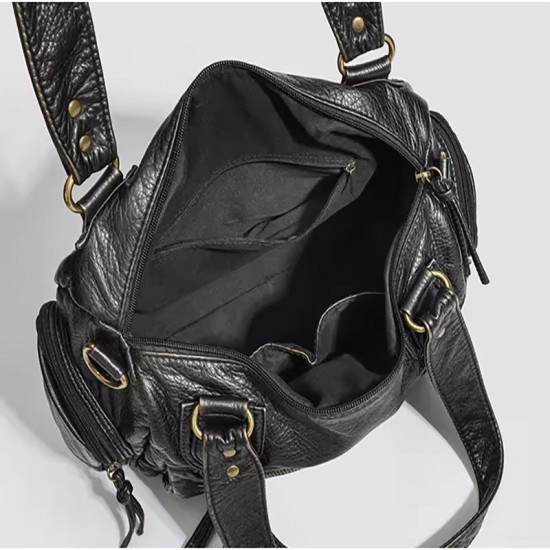 HAEX Women's Punk Biker Tote Bag Large Capacity PU Leather Crossbody Purse with Multi Pockets for Work Commute Moto Style